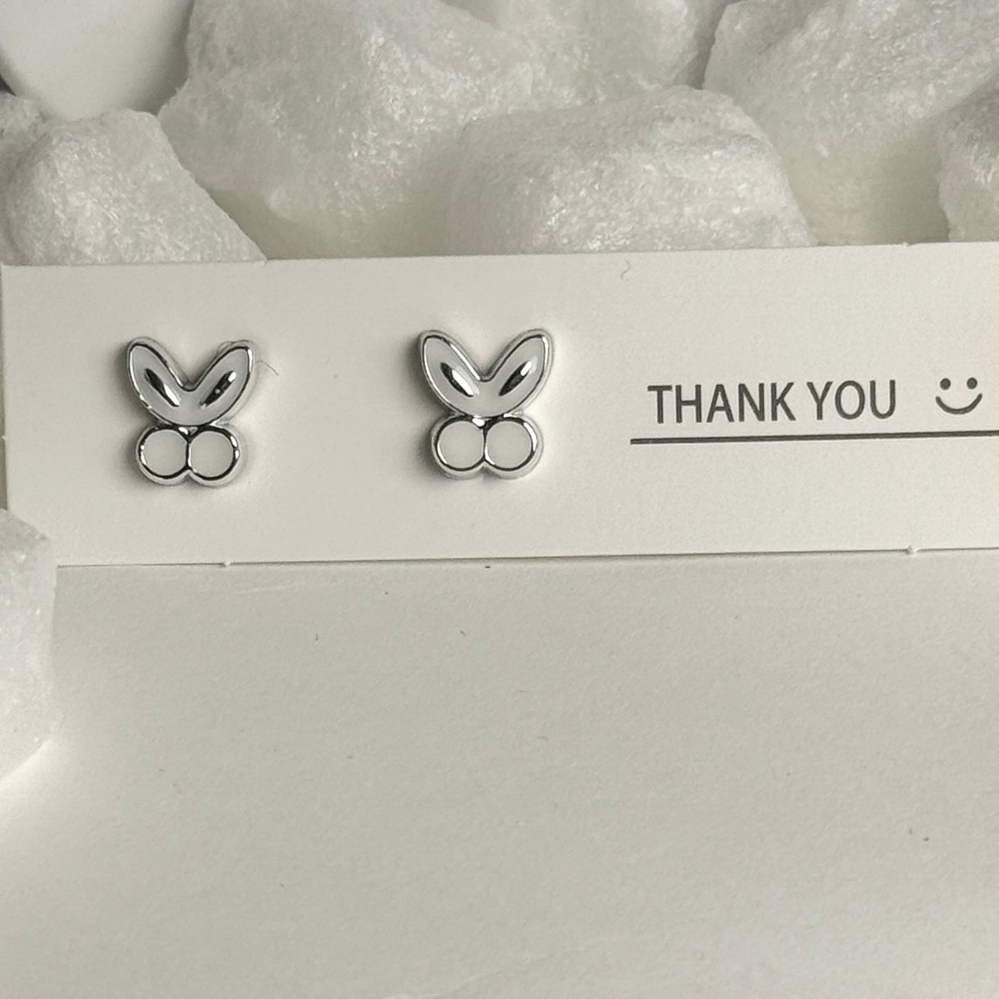 Silver Rabbit Ears Outline Stud Earrings C