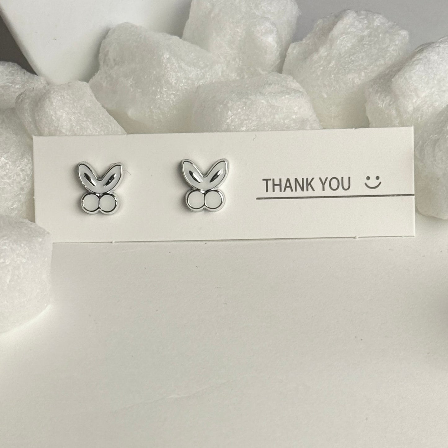 Silver Rabbit Ears Outline Stud Earrings C