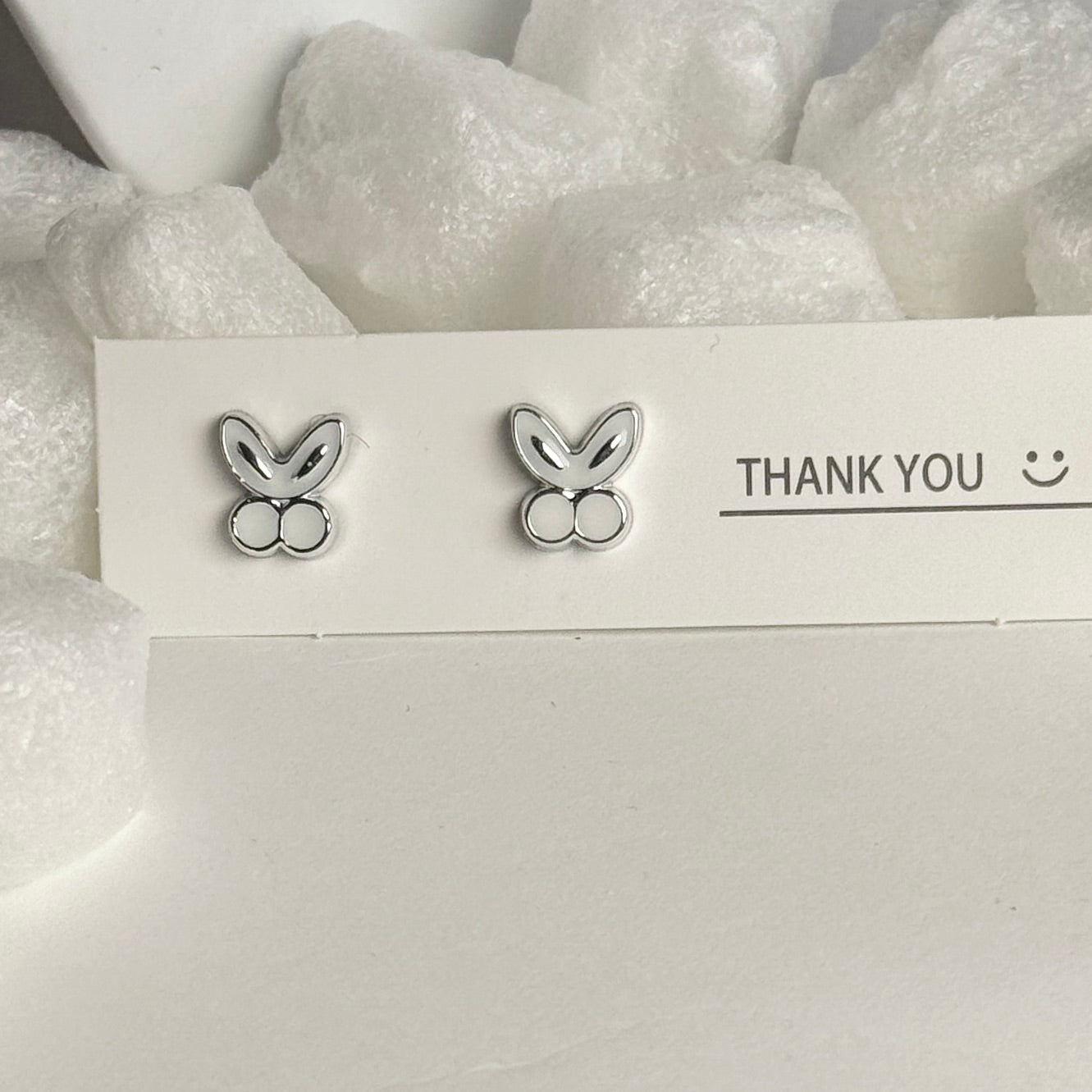 Silver Rabbit Ears Outline Stud Earrings C