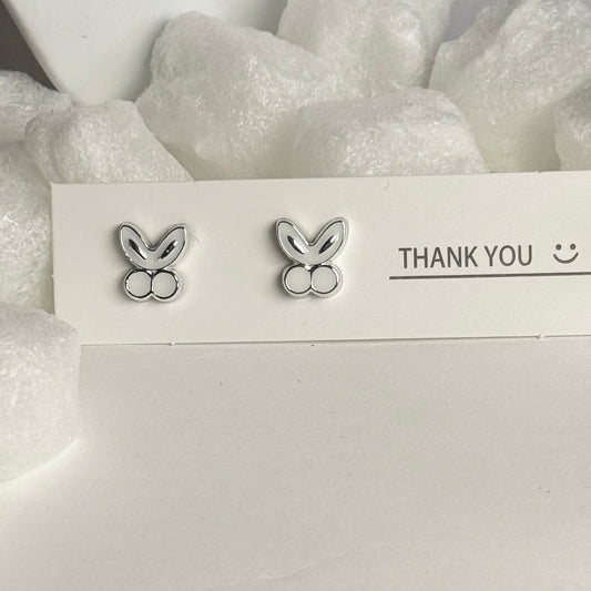 Silver Rabbit Ears Outline Stud Earrings C