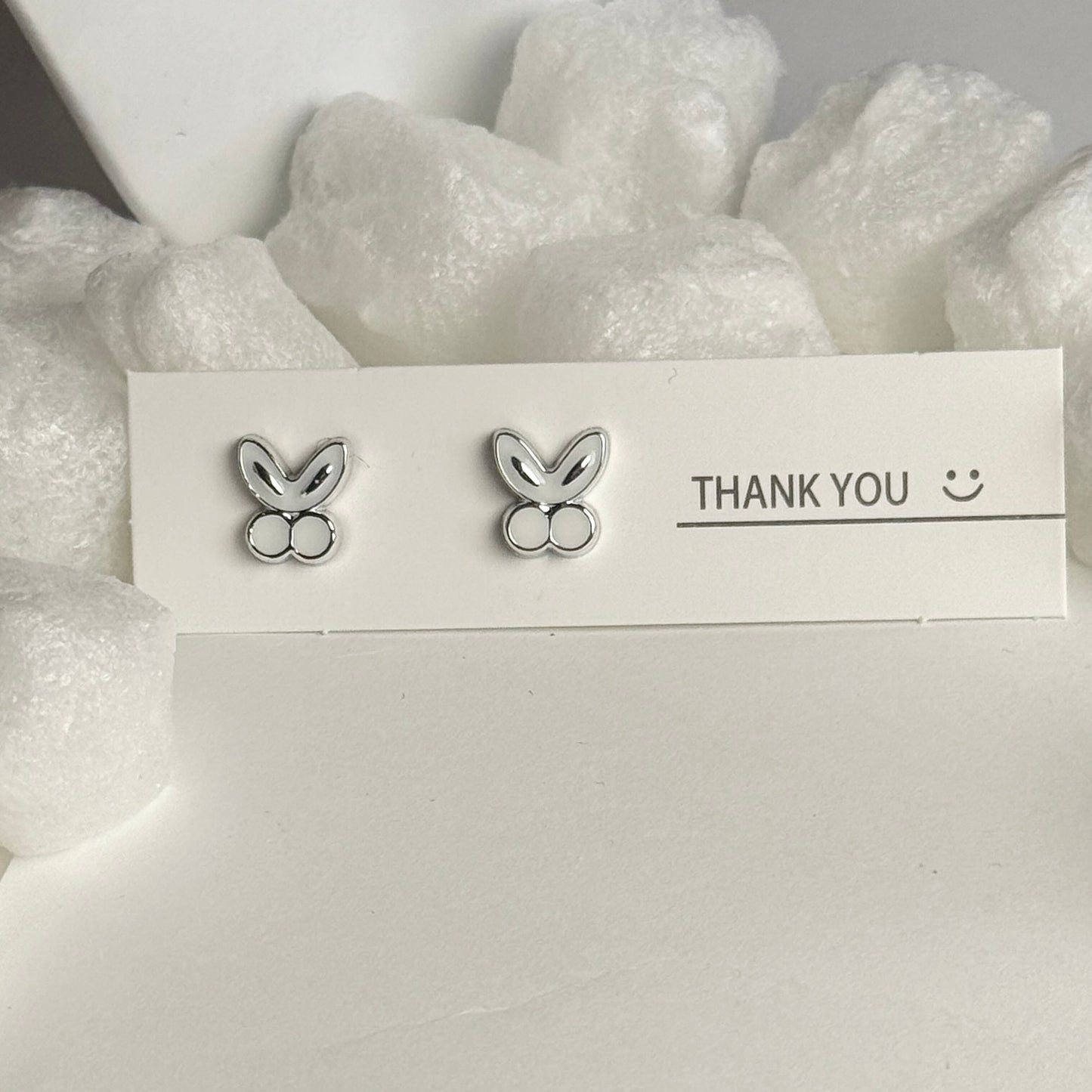 Silver Rabbit Ears Outline Stud Earrings C