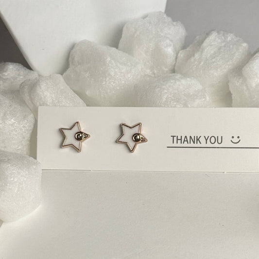 Gold Star Outline Crystal Center Stud Earrings C