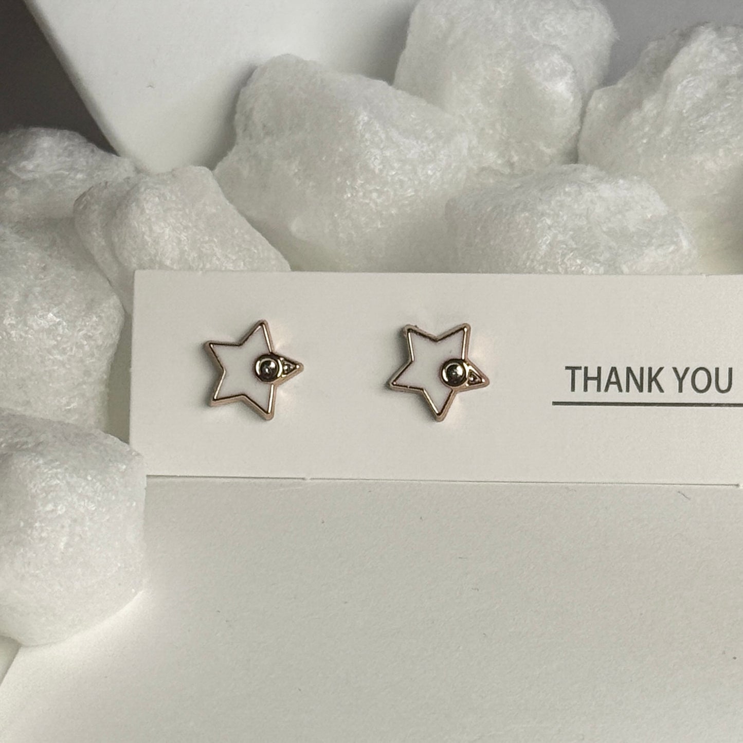 Gold Star Outline Crystal Center Stud Earrings C