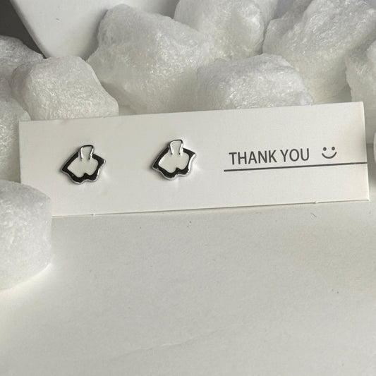 White Enamel silver frame stud B