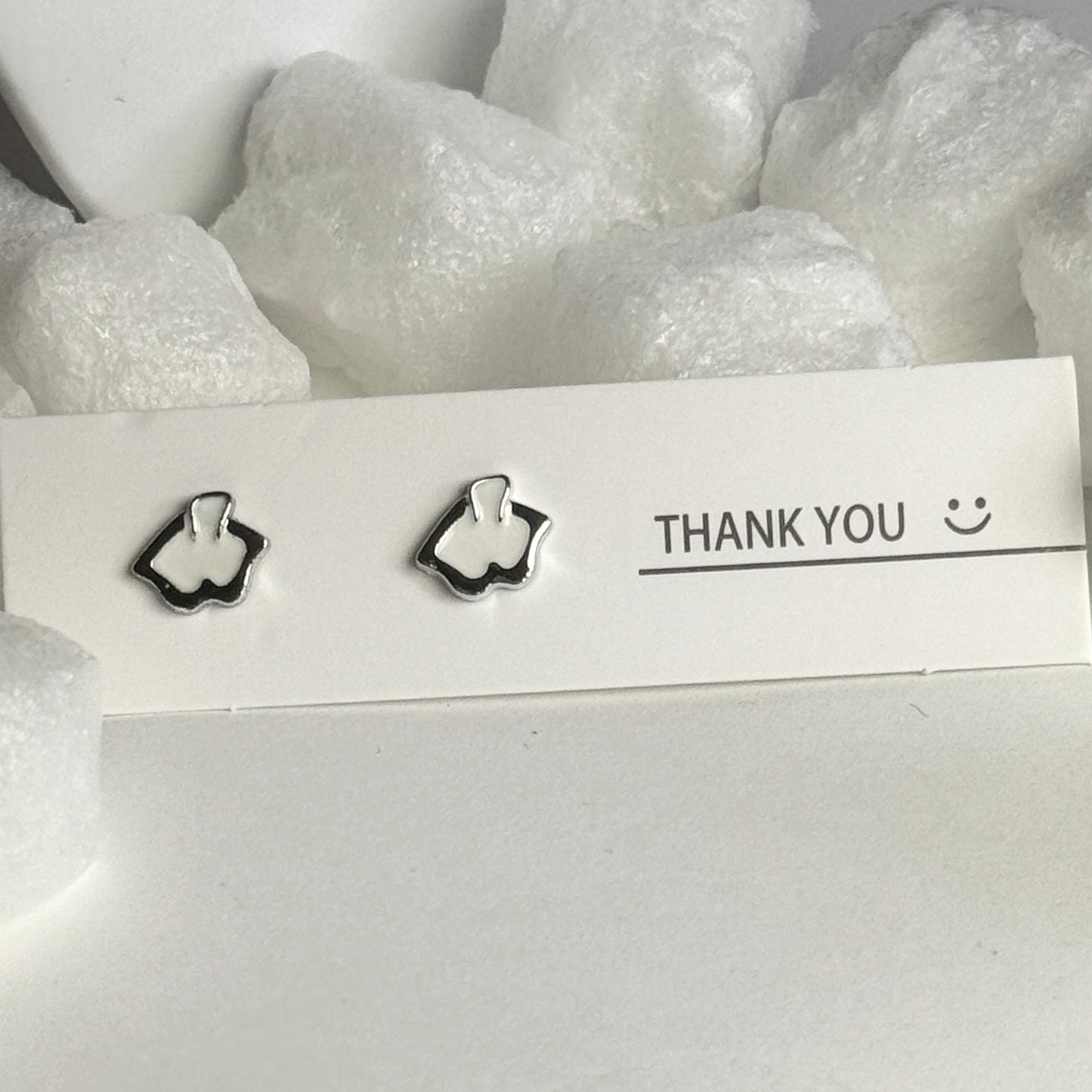 White Enamel silver frame stud B