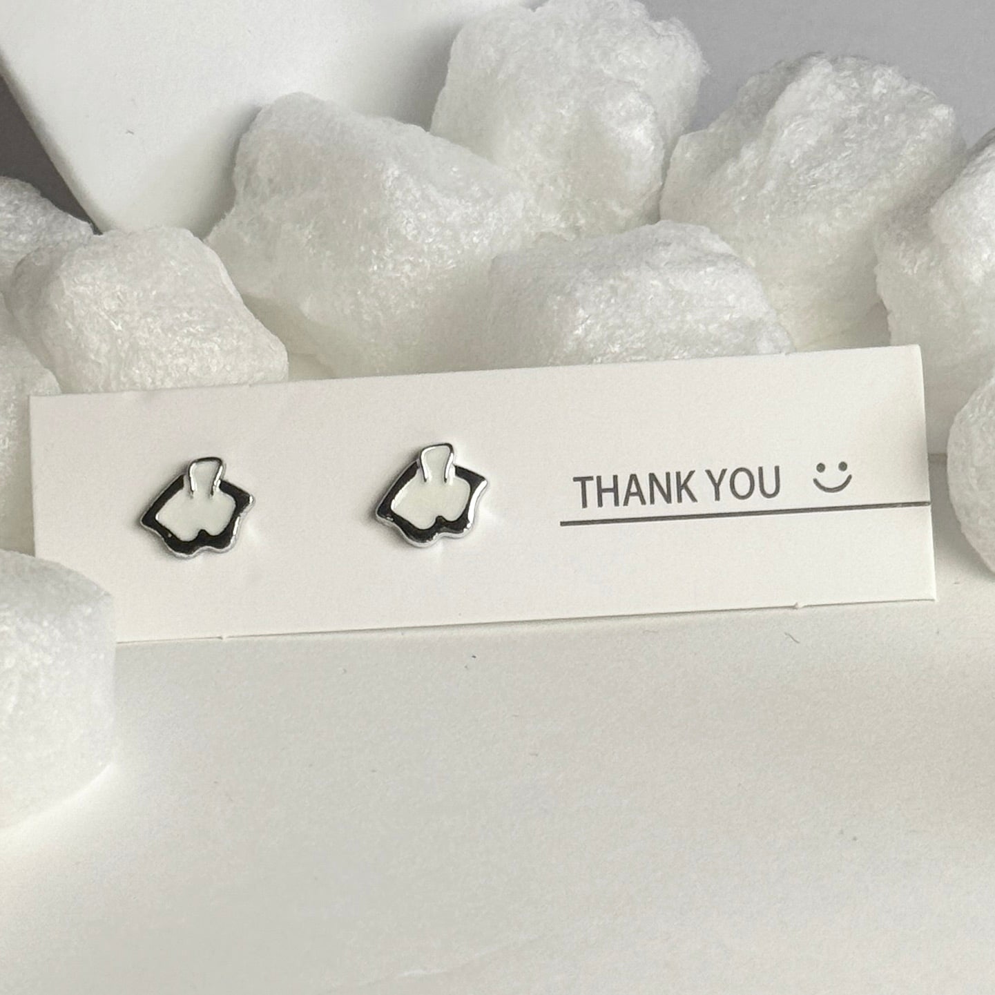 White Enamel silver frame stud B