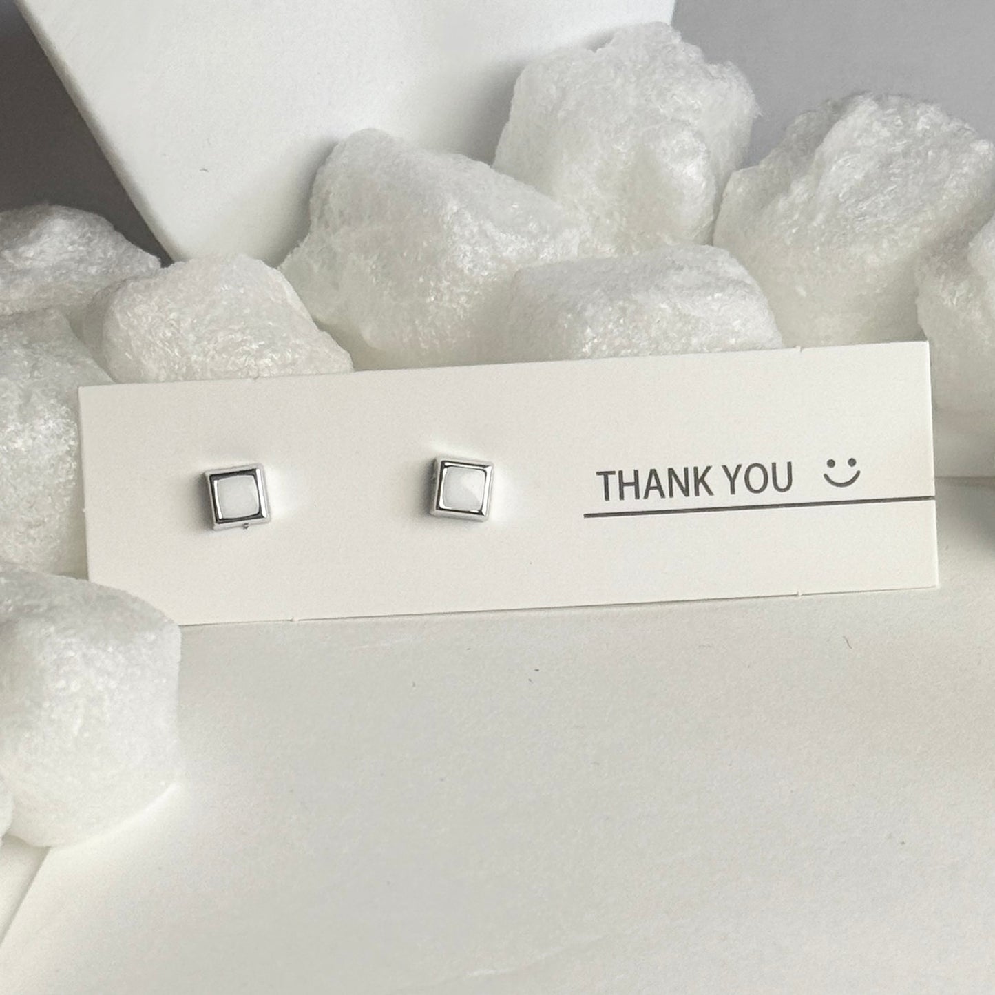 Silver Square Outline Stud Earrings B