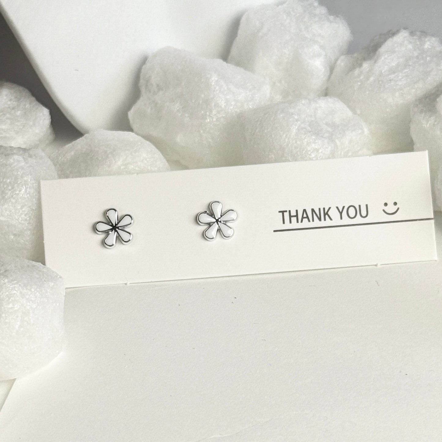 Silver Flower Outline Stud Earrings B