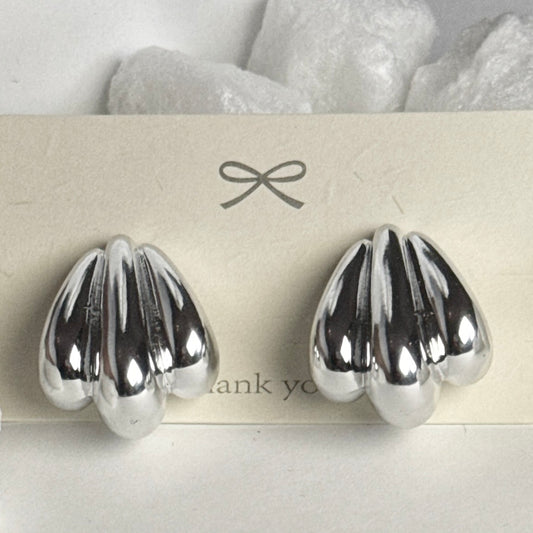 Silver Ridged Teardrop Stud Earrings