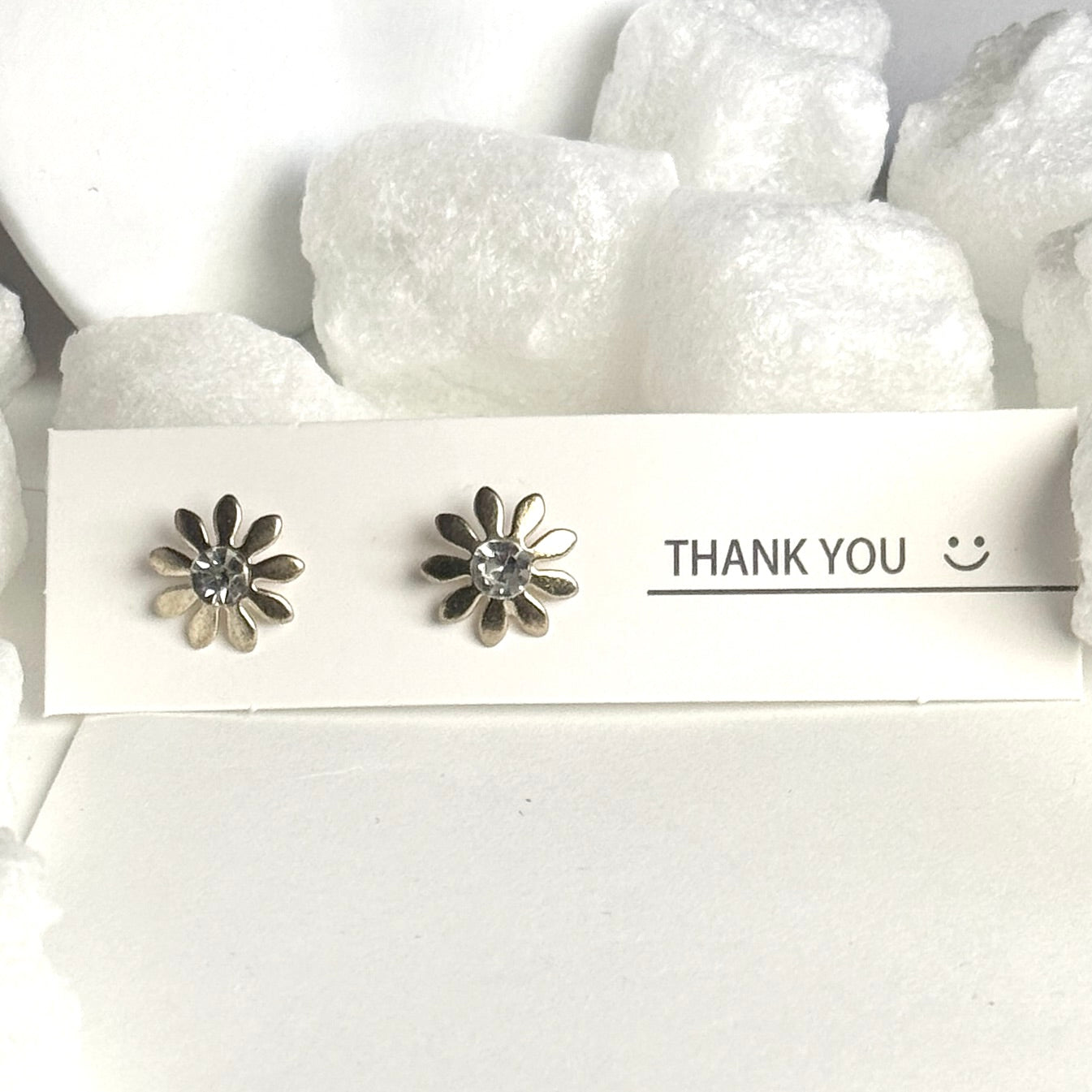 Gold Flower Crystal Center Stud Earrings B