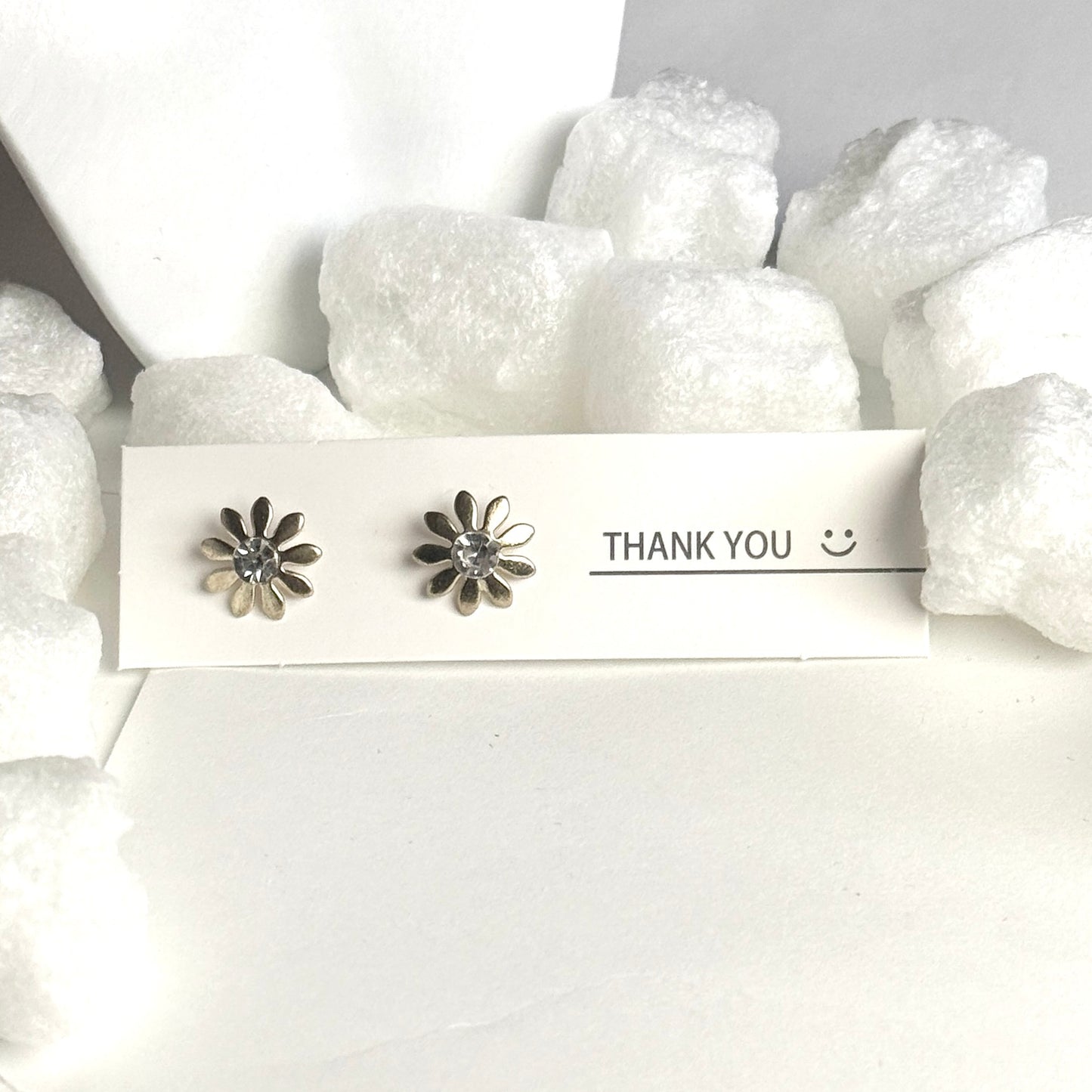 Gold Flower Crystal Center Stud Earrings B