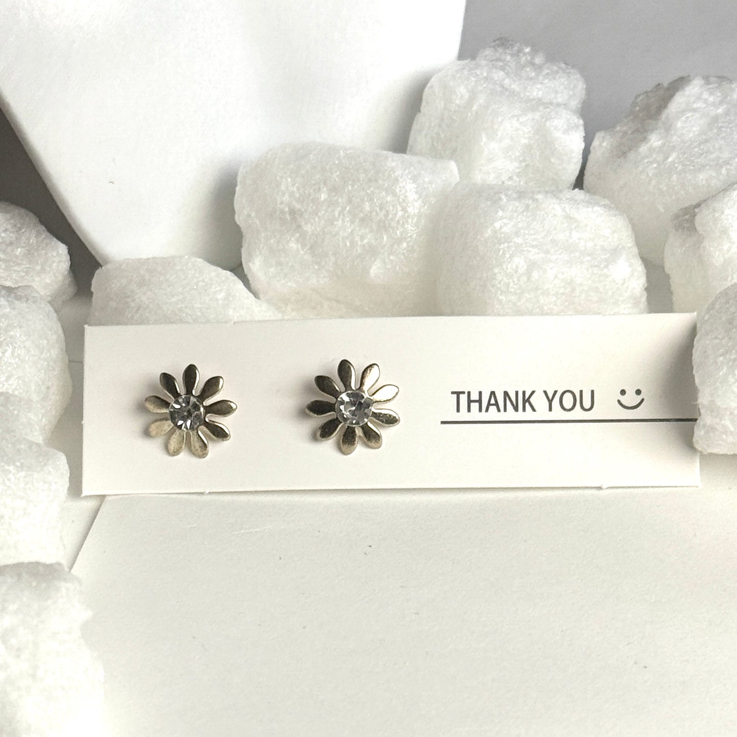 Gold Flower Crystal Center Stud Earrings B