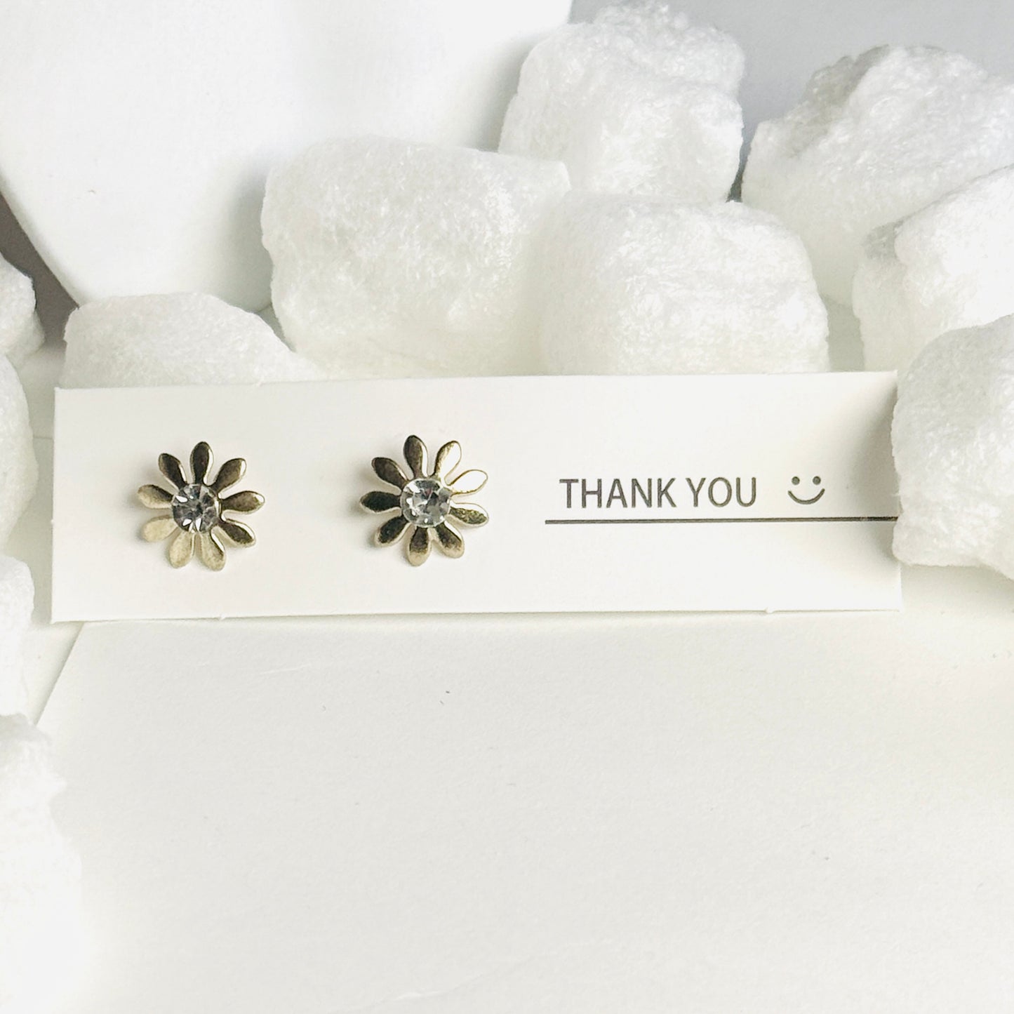 Gold Flower Crystal Center Stud Earrings B