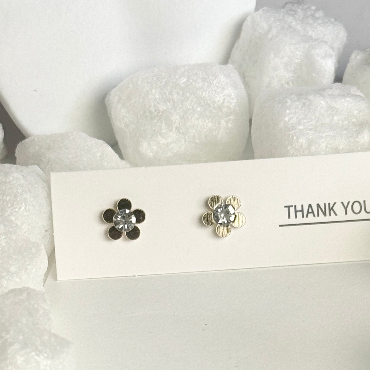 Gold Flower Crystal Center Stud Earrings B