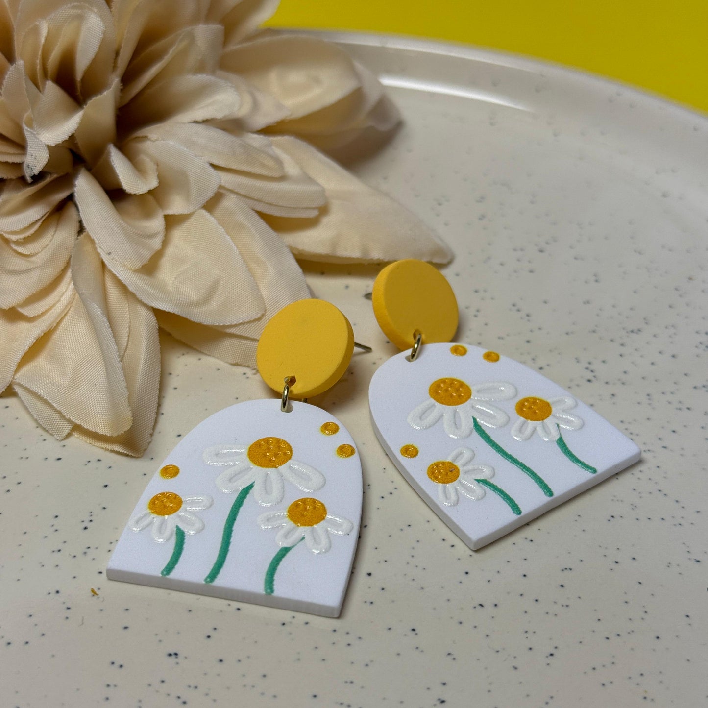 Floral print polymer acrylic earrings