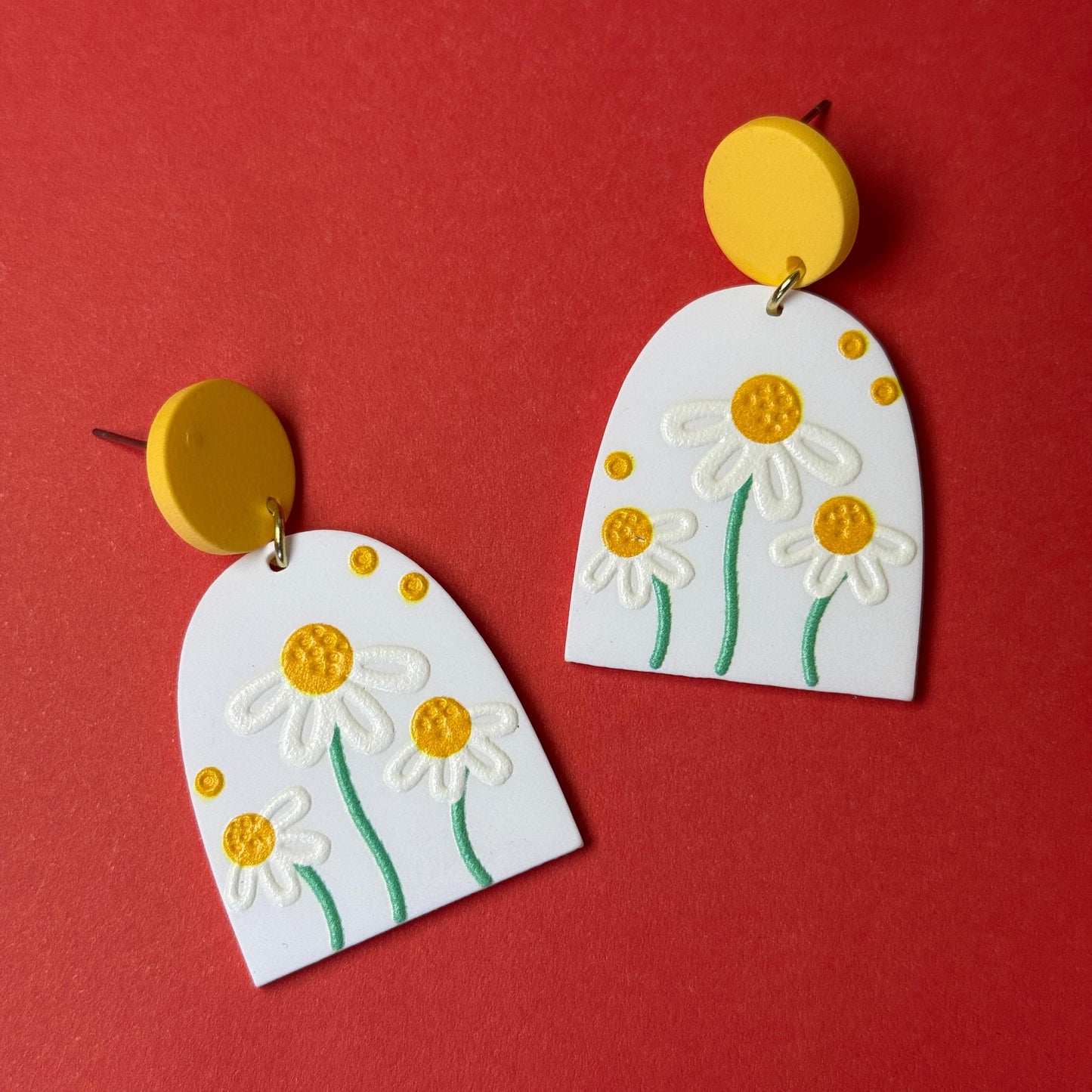 Floral print polymer acrylic earrings