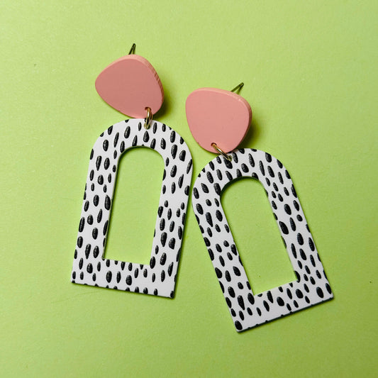 Pink & Animal Print Dangle Earrings – Bold Black & White Statement Jewelry