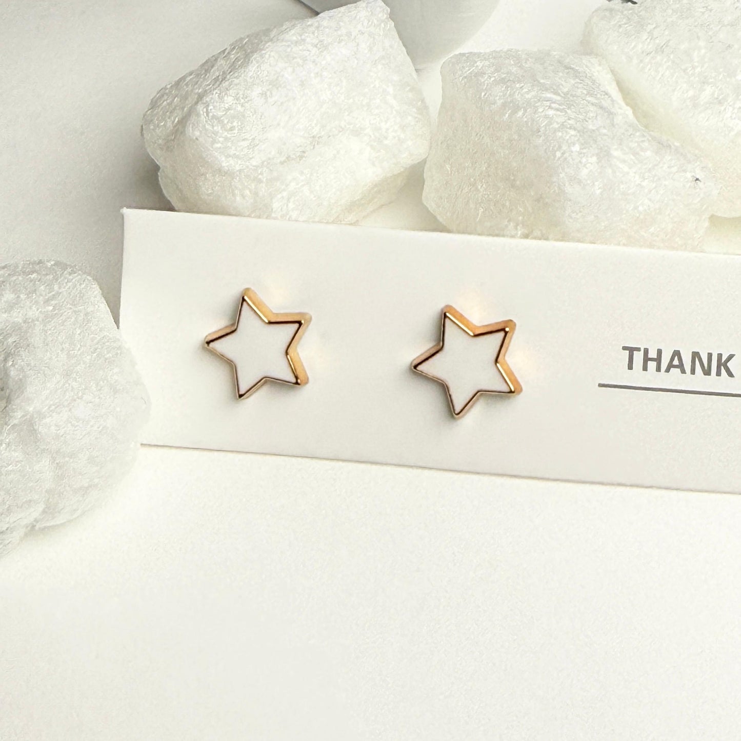 White Enamel Star Outline Golden Stud Earrings G