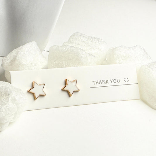White Enamel Star Outline Golden Stud Earrings G