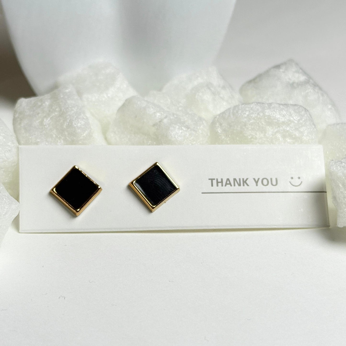 Black Square Stud Earrings with Gold Trim G