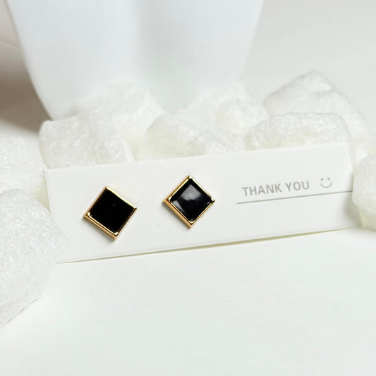 Black Square Stud Earrings with Gold Trim G