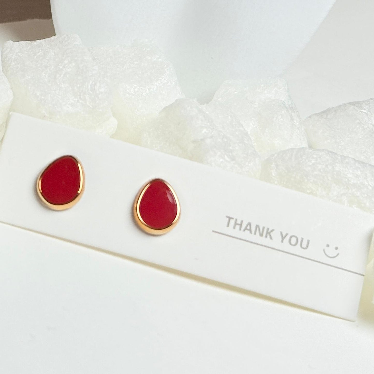 Red Teardrop Enamel Stud Earrings with Gold Trim G