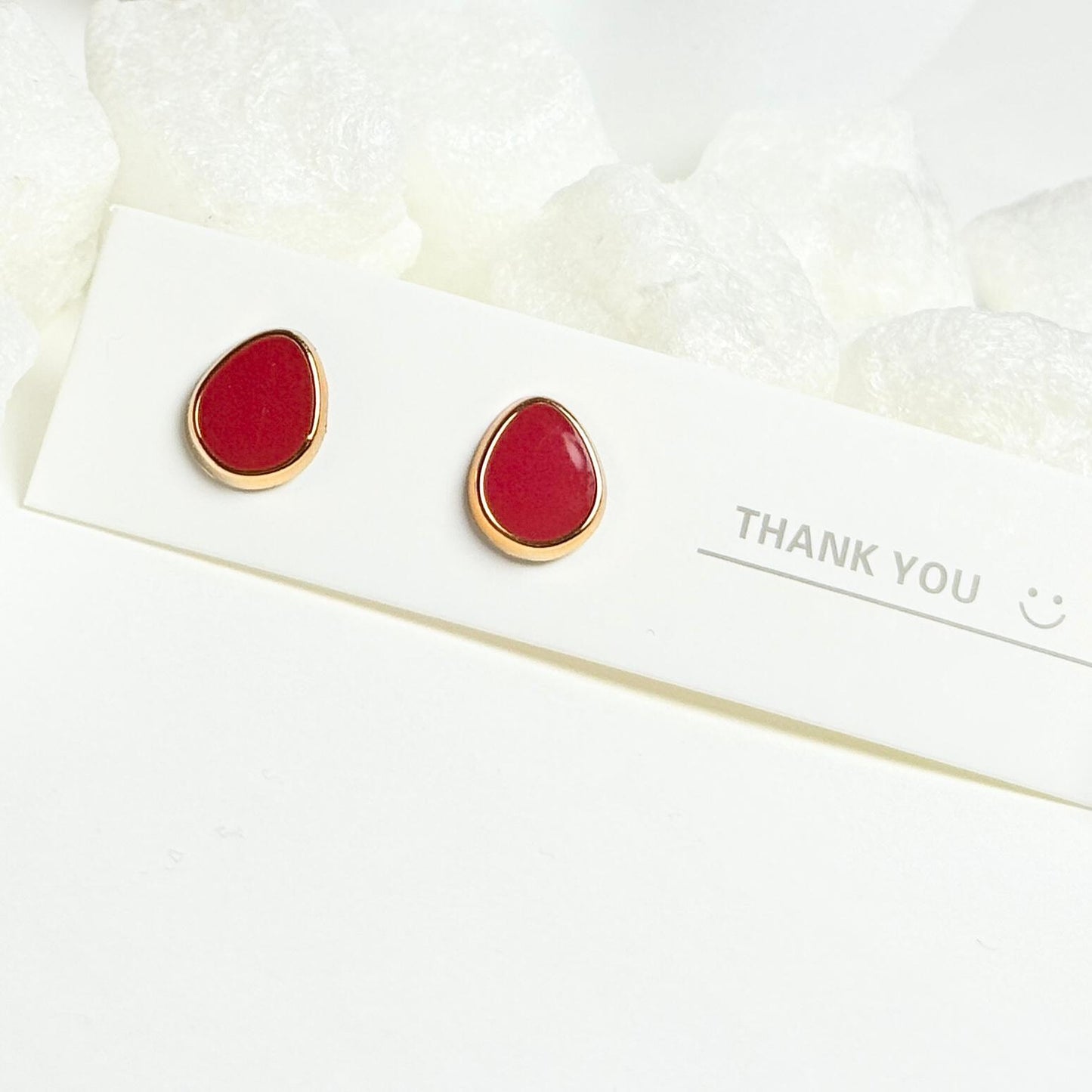 Red Teardrop Enamel Stud Earrings with Gold Trim G