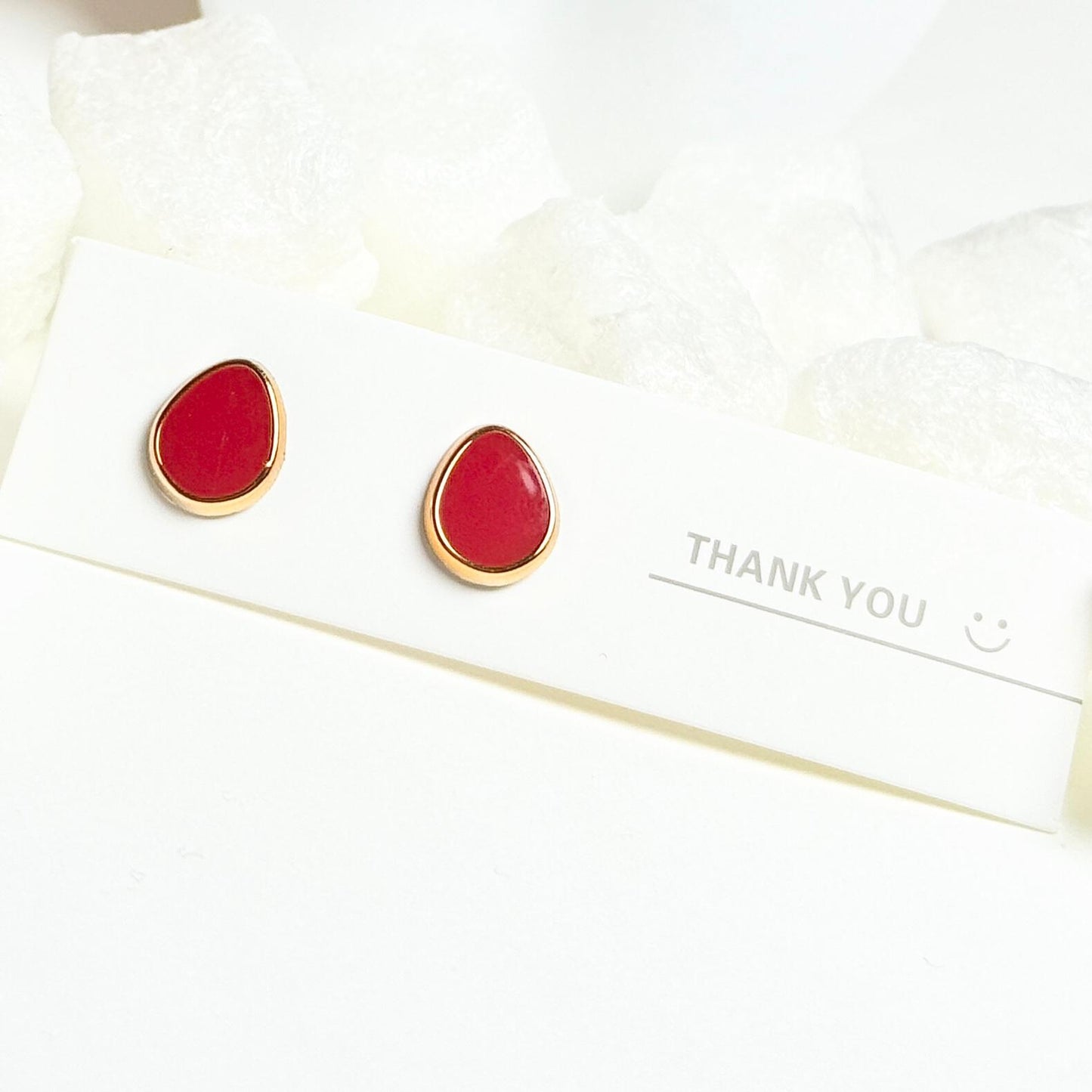 Red Teardrop Enamel Stud Earrings with Gold Trim G