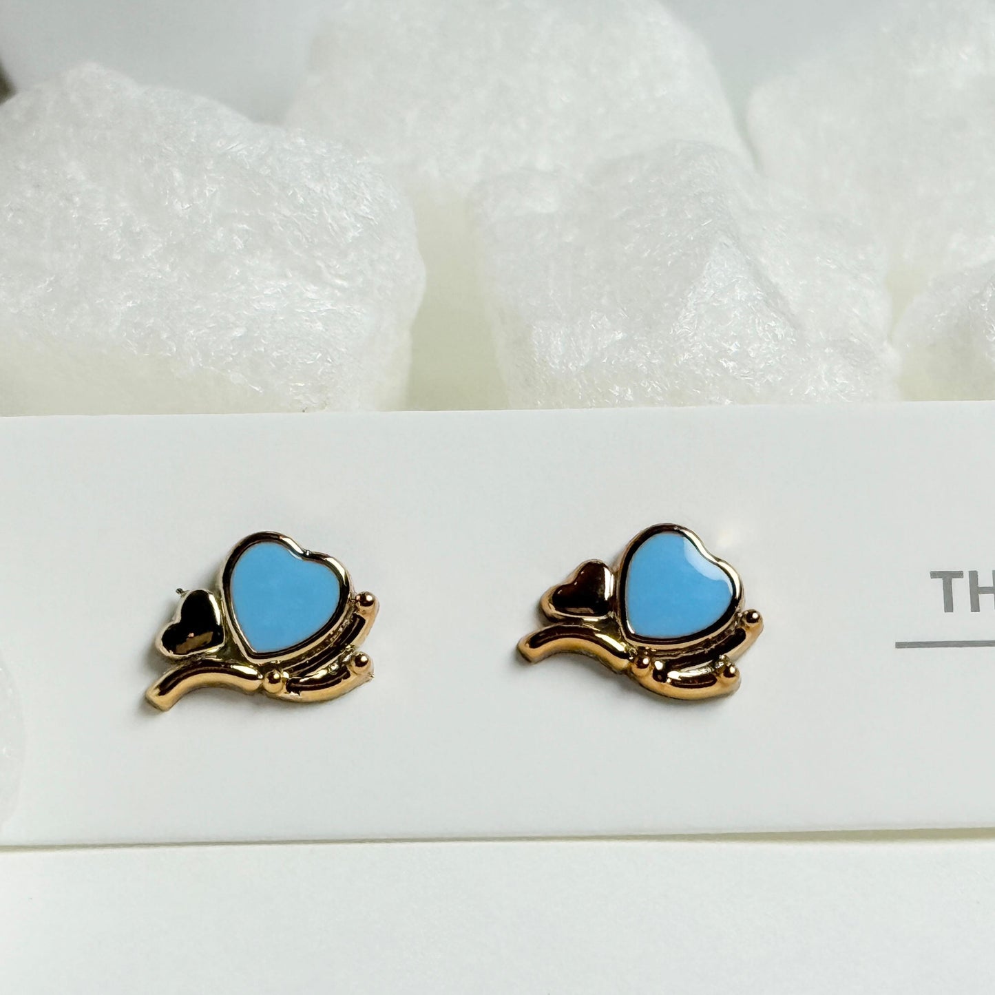 Blue Heart Golden Crown Stud Earrings G