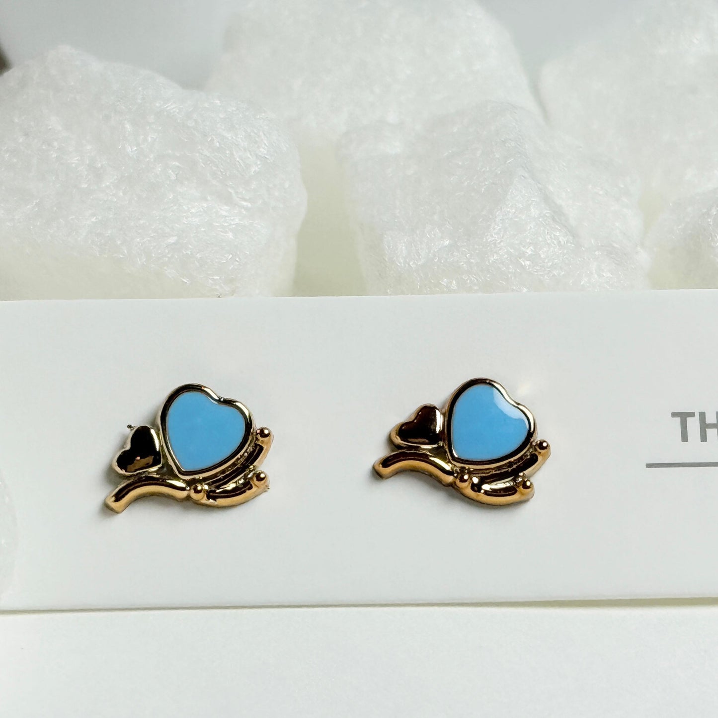 Blue Heart Golden Crown Stud Earrings G