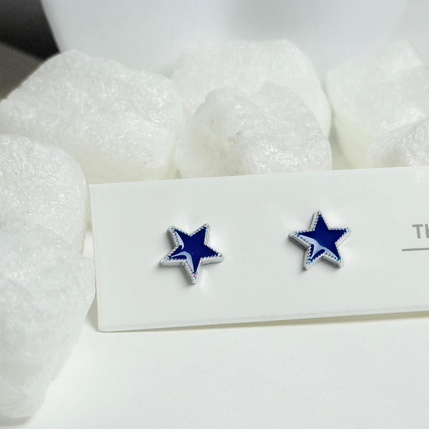 Blue Star Stud Earrings with Silver Trim G