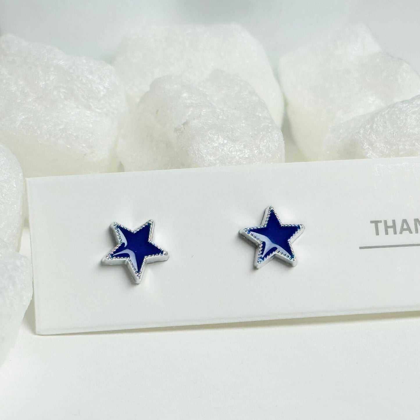 Blue Star Stud Earrings with Silver Trim G