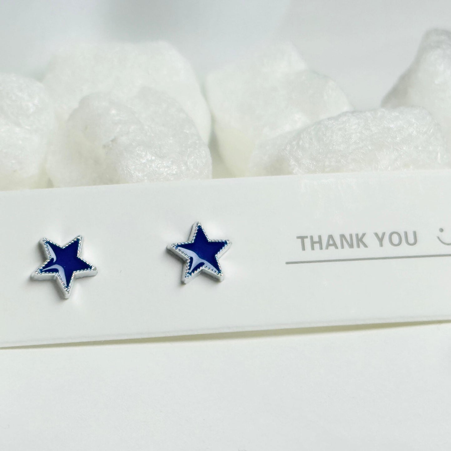 Blue Star Stud Earrings with Silver Trim G
