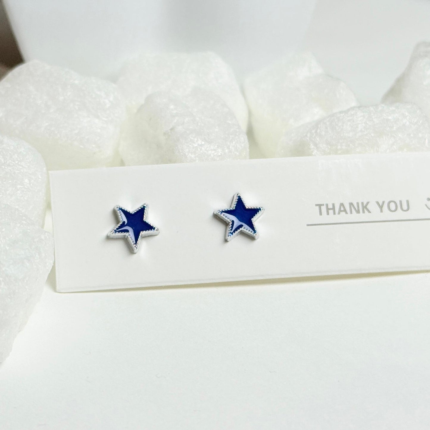 Blue Star Stud Earrings with Silver Trim G