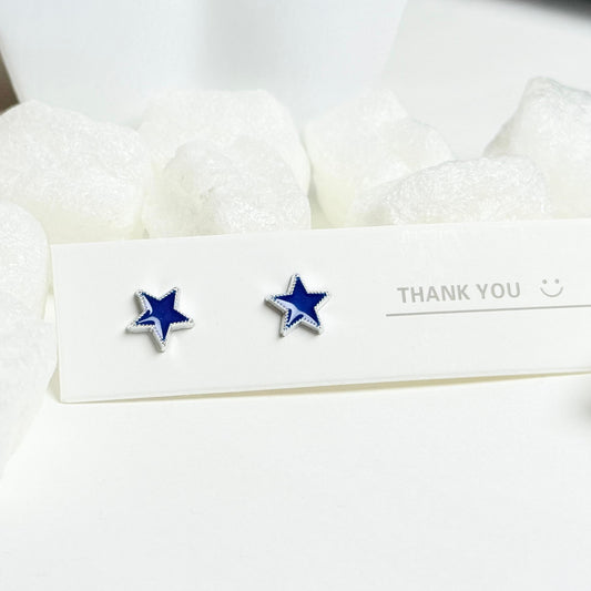 Blue Star Stud Earrings with Silver Trim G