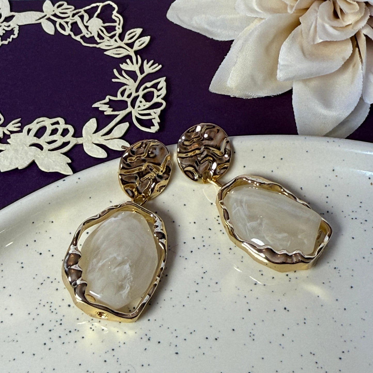 Liquid Gold & Citrine Drop Earrings - Hammered Metal
