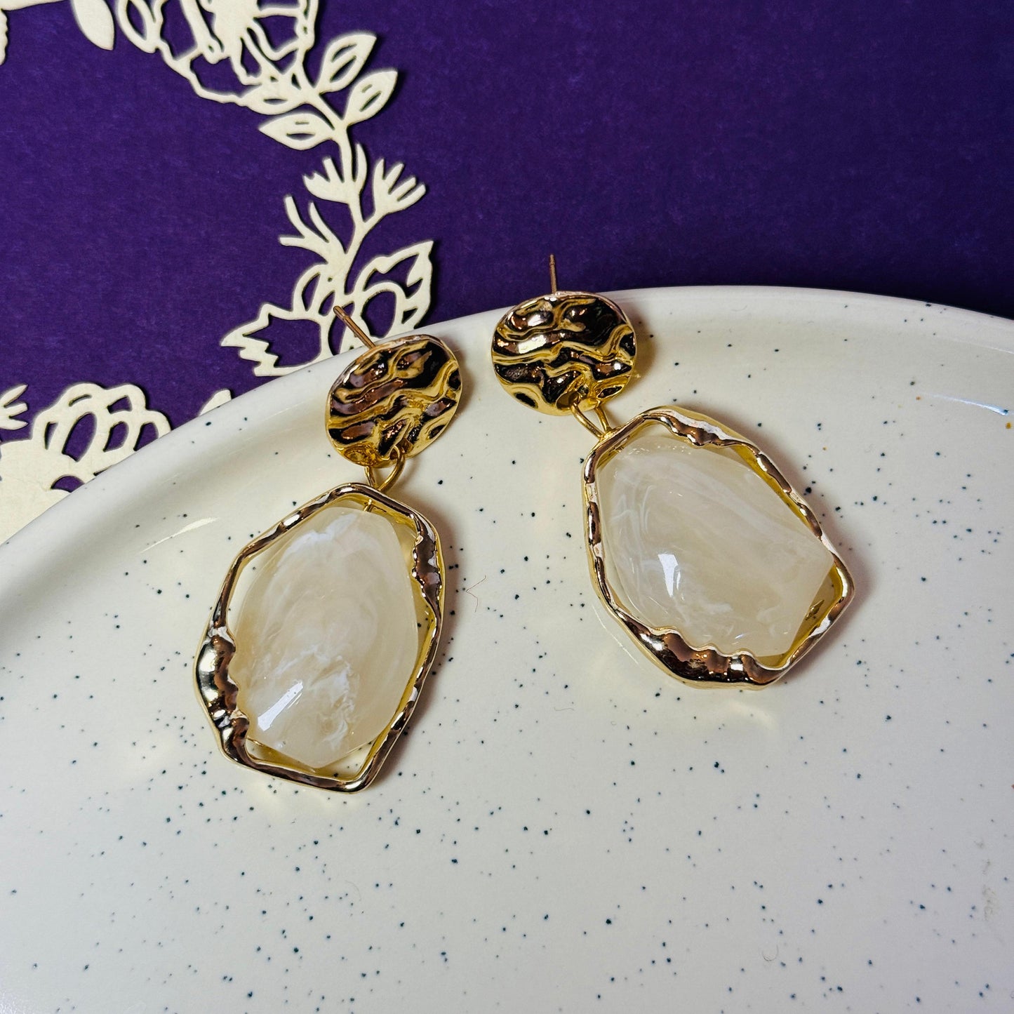Liquid Gold & Citrine Drop Earrings - Hammered Metal