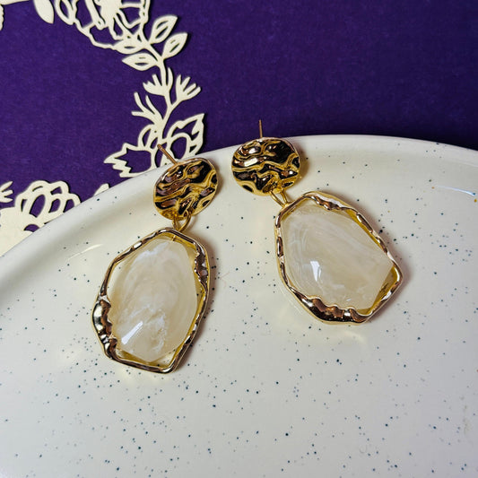 Liquid Gold & Citrine Drop Earrings - Hammered Metal