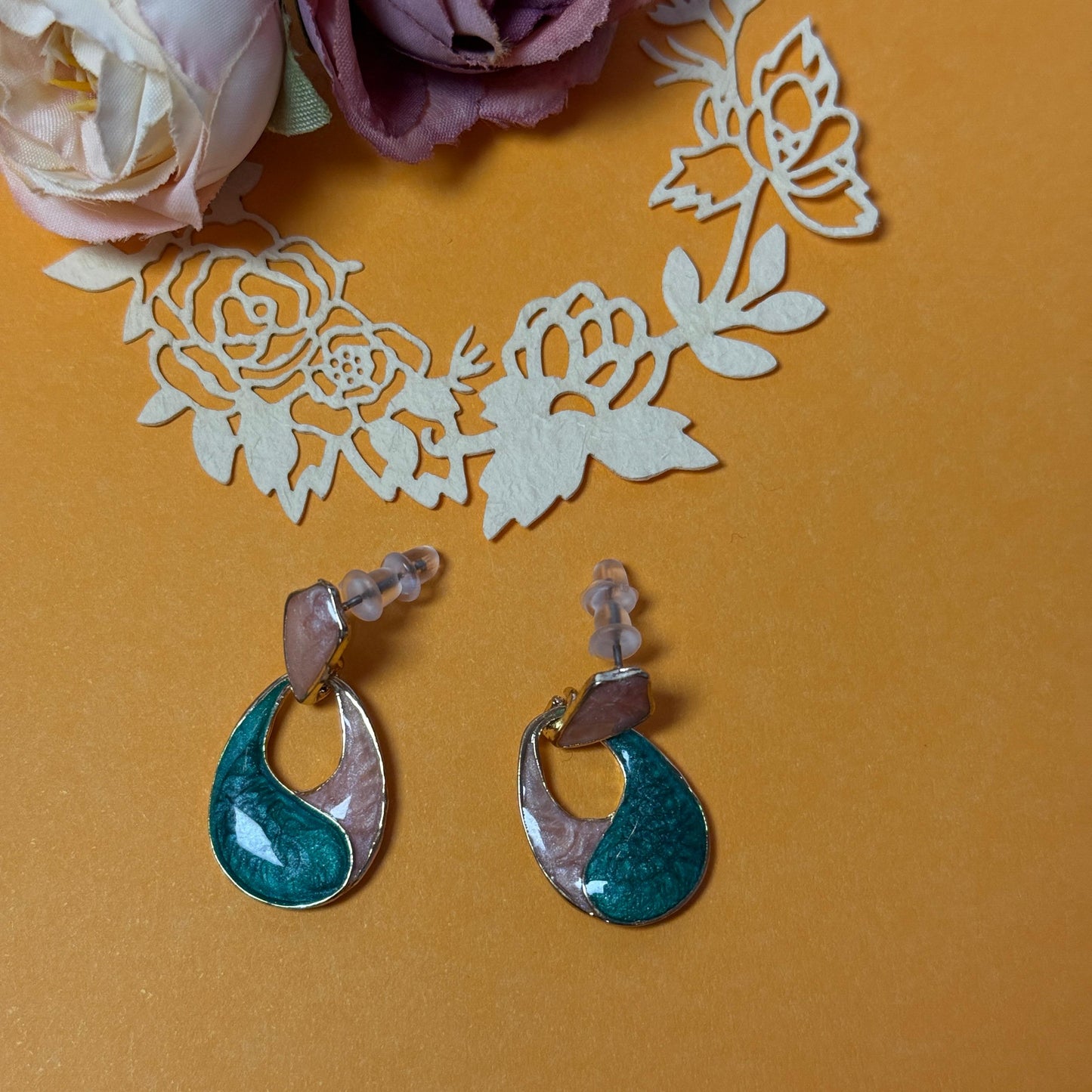 Malachite & Rose Quartz Drop Earrings - Natural Stone