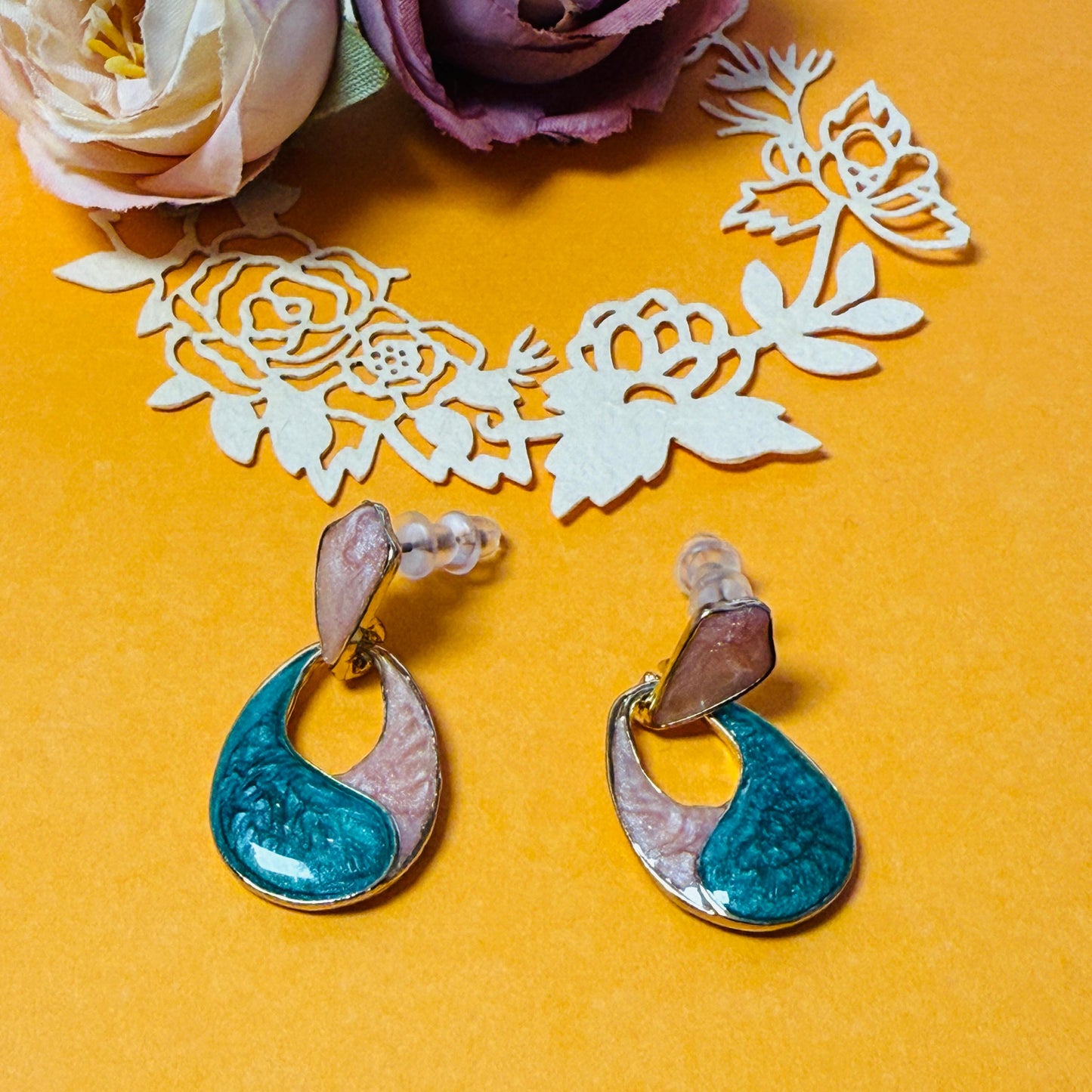 Malachite & Rose Quartz Drop Earrings - Natural Stone