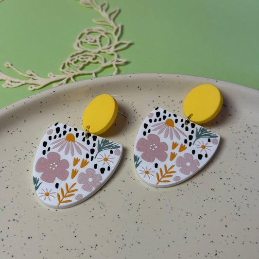Wildflower Meadow Drop Earrings - Yellow & Floral Acrylic