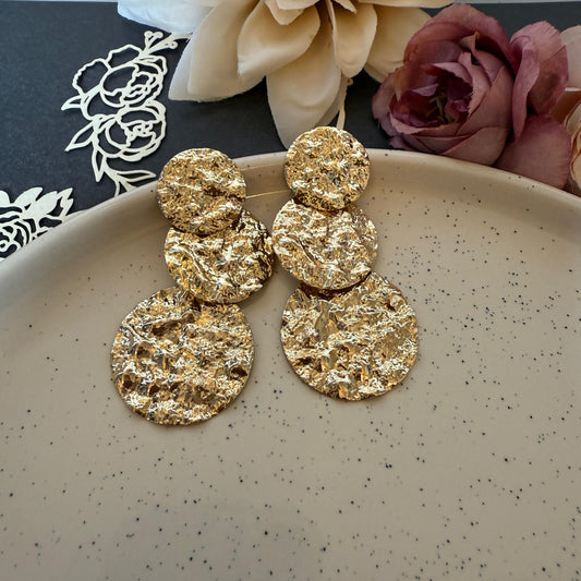 Crinkled Gold Foil Drop Earrings - Textured Statement
