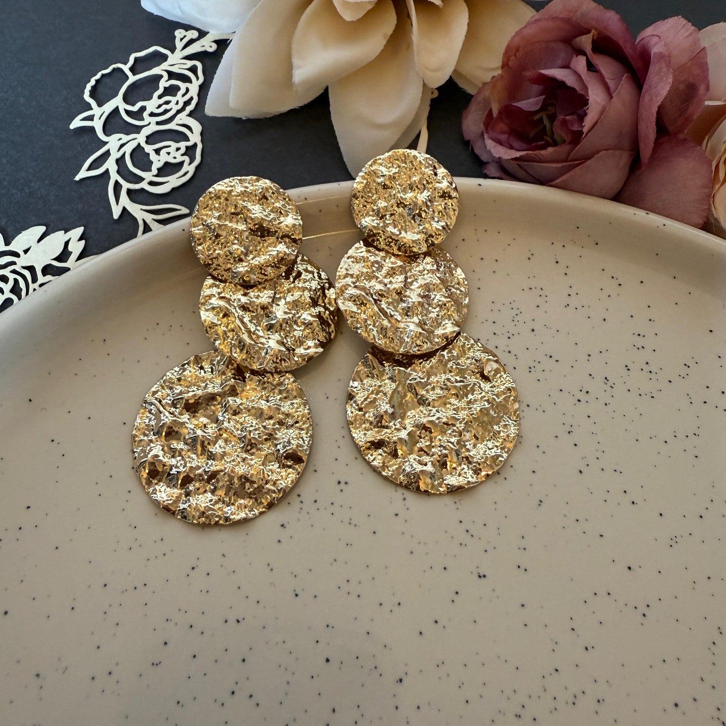 Crinkled Gold Foil Drop Earrings - Textured Statement