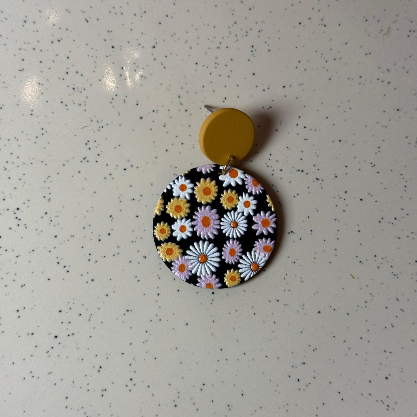 Daisy Garden Drop Earrings - Yellow & Black Acrylic