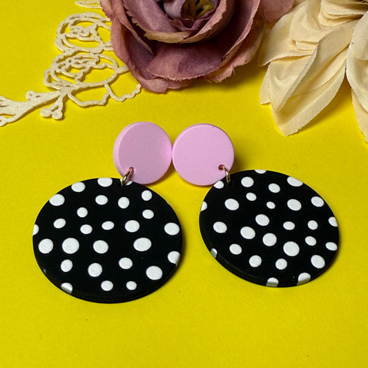 Polka Dot Drop Earrings - Pink & Black Acrylic