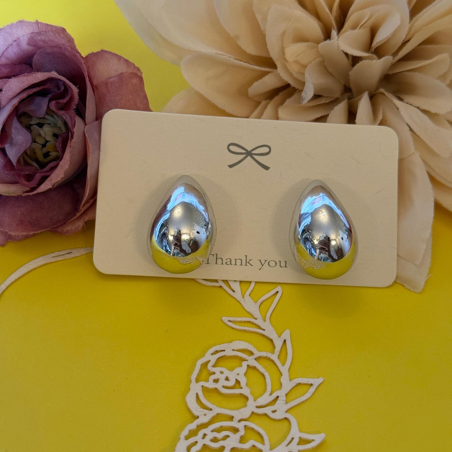 Liquid Chrome Teardrop Stud Earrings - Silver