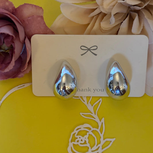 Liquid Chrome Teardrop Stud Earrings - Silver
