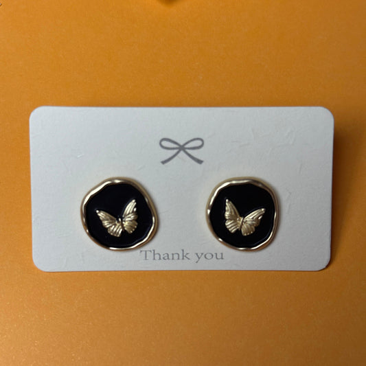 Golden Butterfly Stud Earrings - Navy & Gold