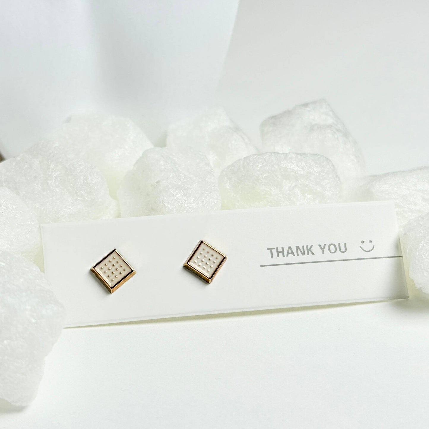 Square Dotted Pattern Stud Earrings with Gold Trim
