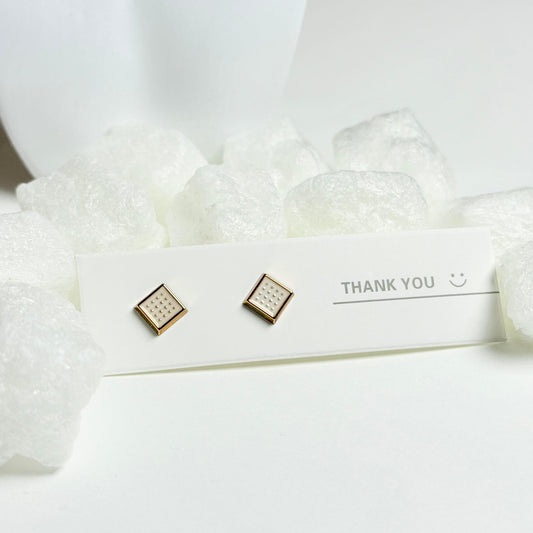 Square Dotted Pattern Stud Earrings with Gold Trim